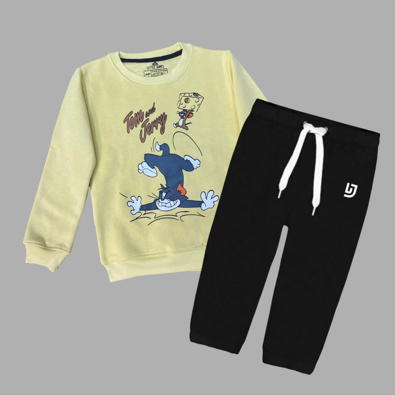 Tom n Jerry Sweatshirt and Black Fleece Trouser Set